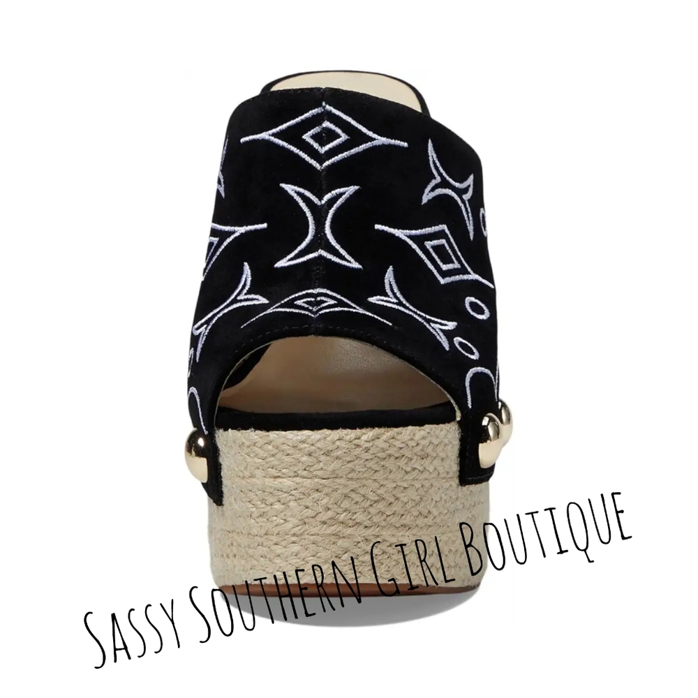🆕⭐ Jessica Simpson suede black white embroidered wedges - Picture 11 of 15
